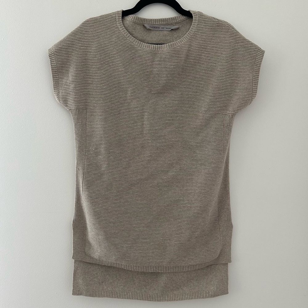 Athleta Short Sleeve Ribbed Tunic Sweater Tan Loose Fitted XXSmall